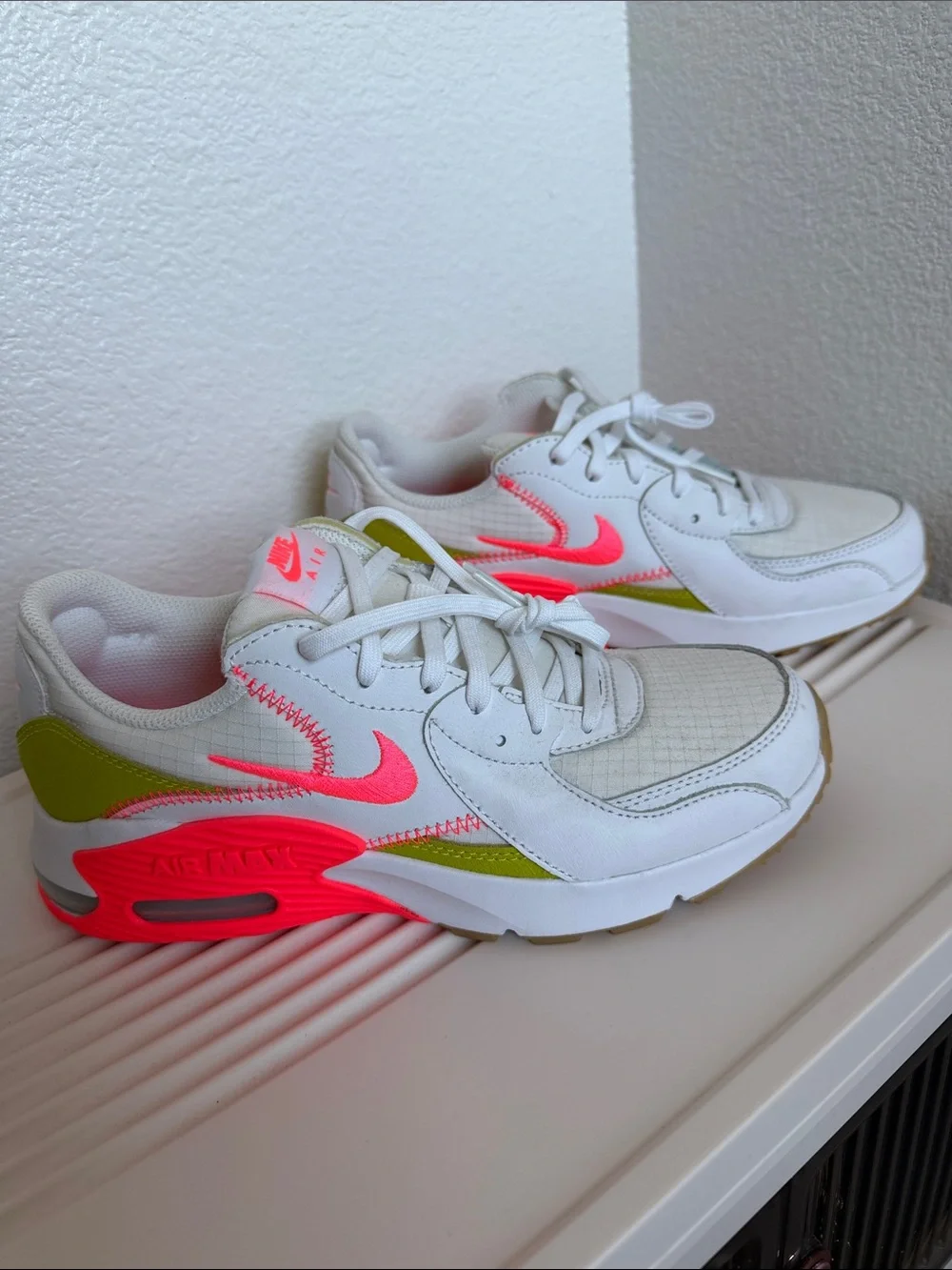 Nike Excee White / Neon Orange & Chartreuse (lime Green) Casual Sneakers.
